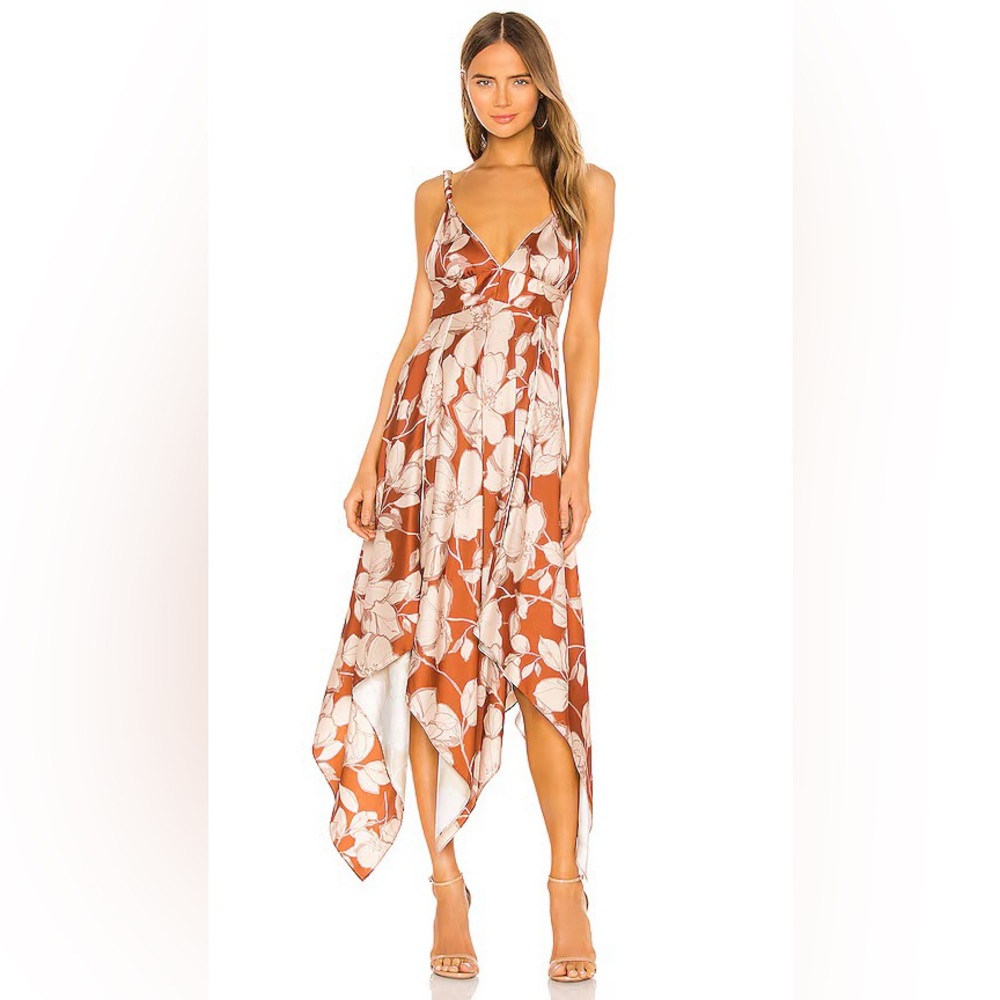 Floral Midi Dress in Orange and Cream - Picture 6 of 6
